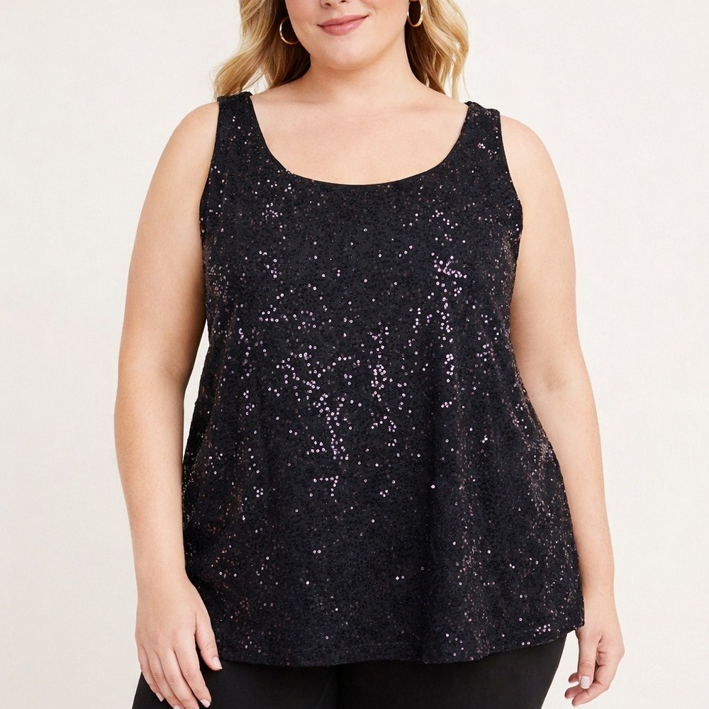 Talbots Woman Plus 3X Black Sequin Tank Top‎ Sleeveless Glitter Sparkle Party